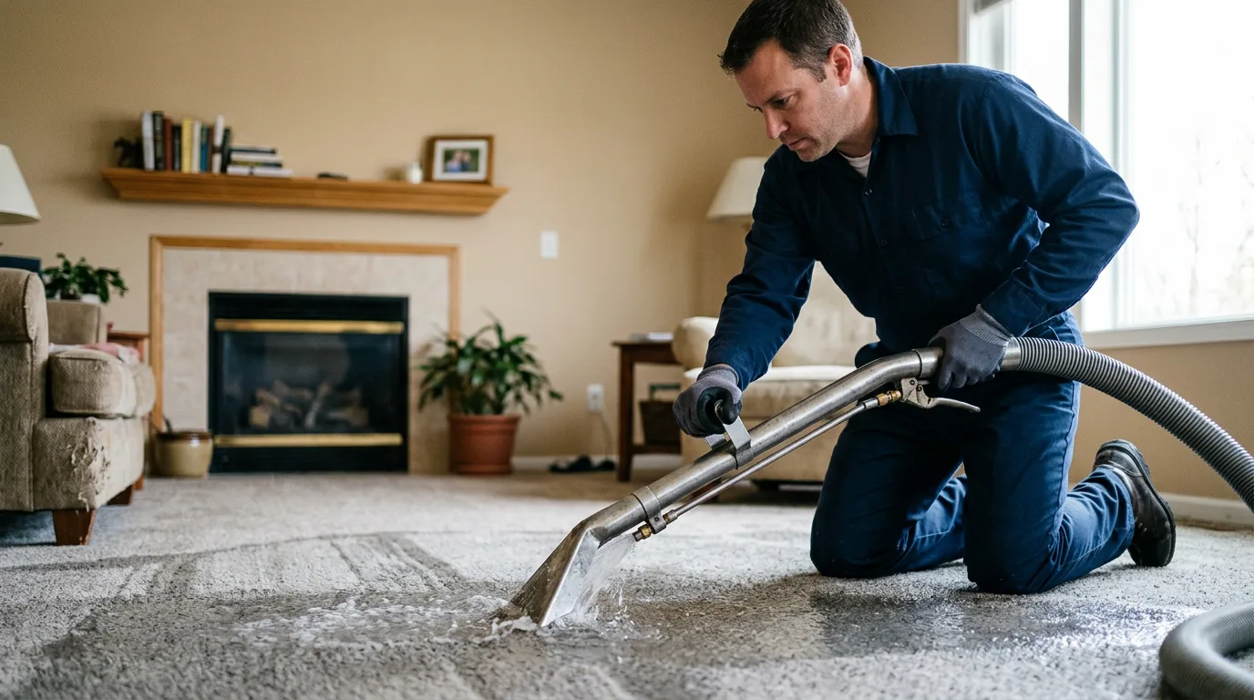 Water damage restoration technician working near South China, ME